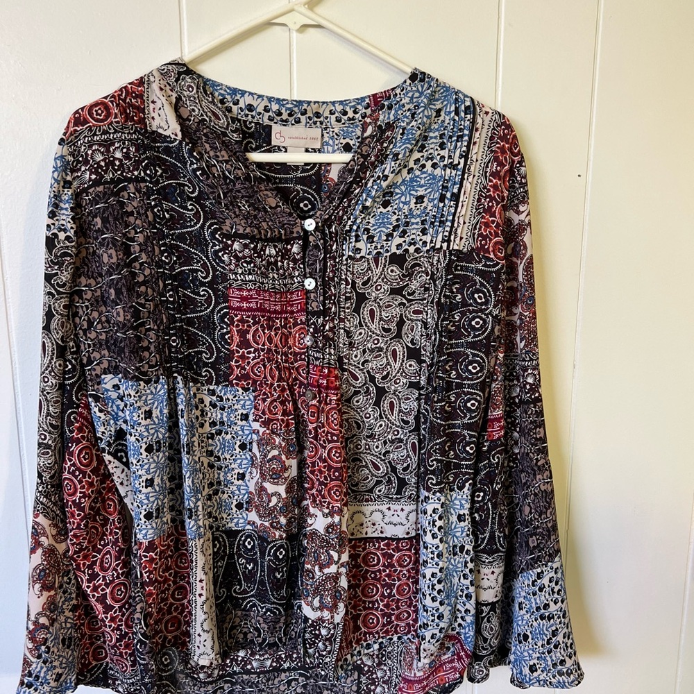 Cato Multicolor Paisley Patchwork Blouse